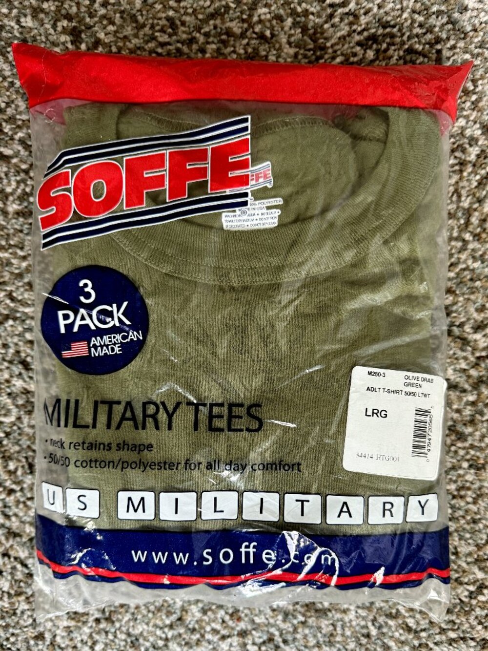 3 Pack Olive Drab Green Soffe Comfort Blend Military T-Shirts